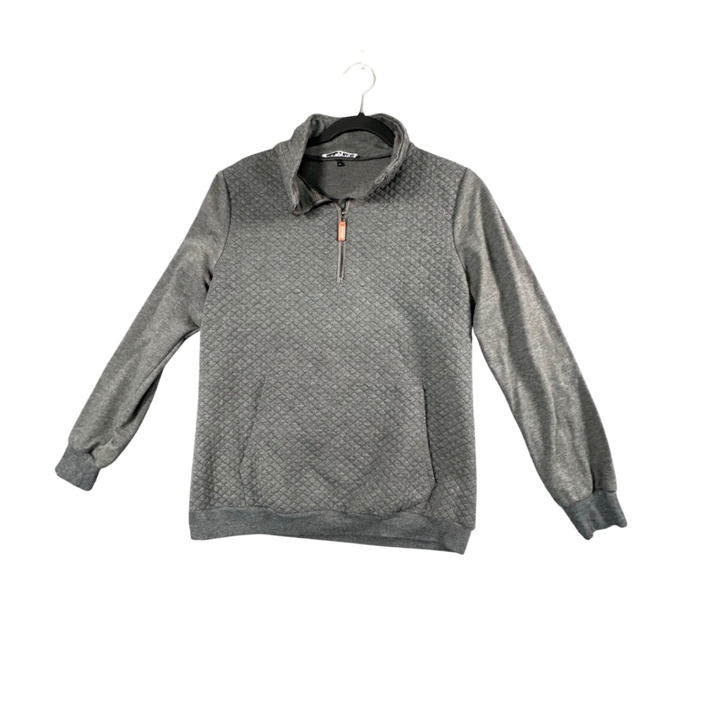 Womens Quilted Diamond Half Zip Pullover Sweatshirt Gray Medium Cozy Athleisure